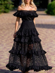 Robe romantique en dentelle à volants et découpes, style swing 