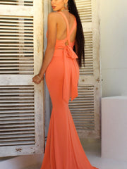 Robe de soirée glamour cintrée à col en V 