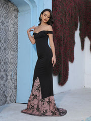 Robe de soirée moulante noire à col rond Temperament