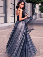 Robe de soirée bleue en dentelle à col V, style tempérament 