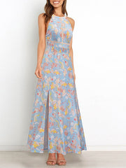 Robe à fleurs fendue et dos nu 