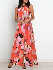 Robe à fleurs fendue et dos nu 