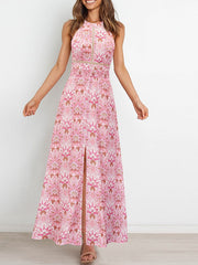Robe à fleurs fendue et dos nu 