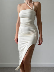 Robe bustier plissée fendue dos nu coupe ajustée 