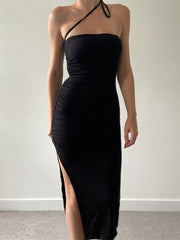 Robe bustier plissée fendue dos nu coupe ajustée 