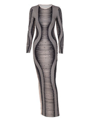 Robe imprimée à manches longues et coupe ajustée fendue
