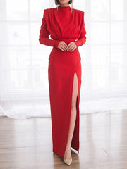 Robe de soirée élégante à col roulé et fente 