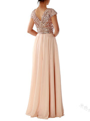 Robe de demoiselle d'honneur à col en V et empiècements en mousseline à sequins 