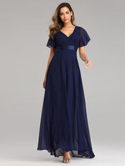 Robe de soirée ample en mousseline à col V et manches évasées, style demoiselle d'honneur, grande taille 
