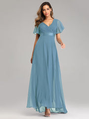 Robe de soirée ample en mousseline à col V et manches évasées, style demoiselle d'honneur, grande taille 
