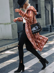Manteau long en peluche à imprimé géométrique 