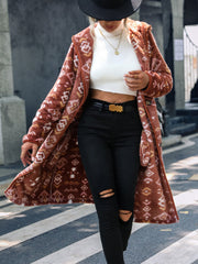 Manteau long en peluche à imprimé géométrique 