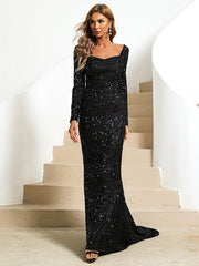 Robe de soirée longue à manches longues et queue de poisson 