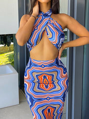 Ensemble soutien-gorge imprimé dos nu à lacets et jupe 