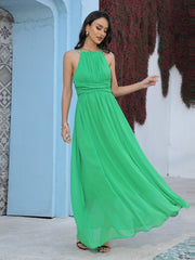 Robe de ville élégante en mousseline unie à col halter 