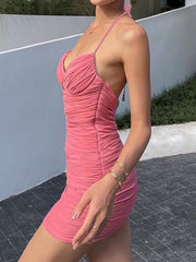 Robe dos nu à col en V et lacets à volants 