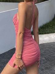 Robe dos nu à col en V et lacets à volants 