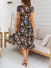 Robe imprimée décontractée à col V et bandage 