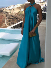Robe trapèze grande taille en satin à bretelles Temperament 