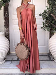 Robe trapèze grande taille en satin à bretelles Temperament 