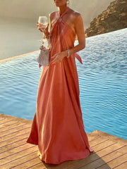 Robe trapèze grande taille en satin à bretelles Temperament 