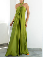 Robe trapèze grande taille en satin à bretelles Temperament 
