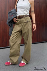 Vintage Draped Cuffed Cargo Pants Khaki / M