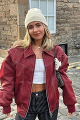 Vintage Loose Long Sleeve Lapel Leather Jacket