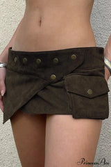 Vintage Low Waist Studded Mini Skirt Brown / S