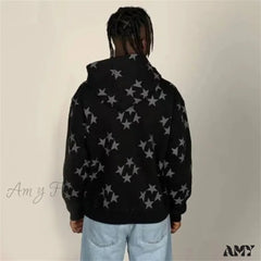 Vintage Star Graphic Jacket Y2K Oversized Long Sleeve Streetwear Harajuku Print Pocket Zipper
