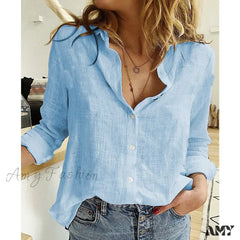 White Yellow Lapel Cardigan Oversized Shirt Blouse Blue / S