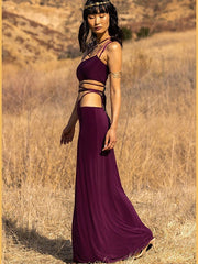 Ensemble jupe longue asymétrique sans manches à lacets, couleur unie 