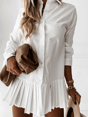 Robe chemise plissée cintrée à manches longues et boutons