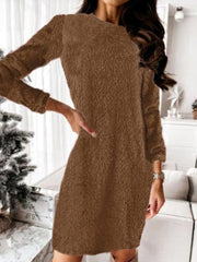 Robe pull à manches longues en maille peluche