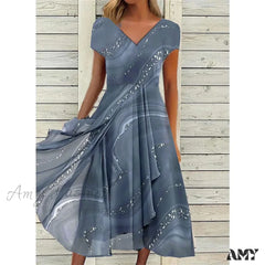 Women’s Long Chiffon Stitching Lace Female Bridesmaids Elegant Maxi Pure Color Round Neck