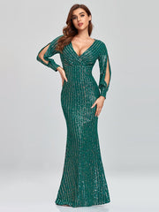 Robe de soirée élégante à sequins et manches longues 