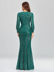 Robe de soirée élégante à sequins et manches longues 