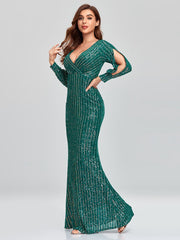 Robe de soirée élégante à sequins et manches longues 
