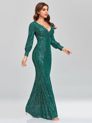 Robe de soirée élégante à sequins et manches longues 