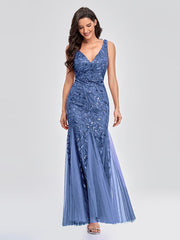 Robe de soirée en gaze à imprimé feuilles 