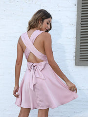 Robe dos nu croisée unie sexy 