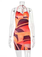 Robe sexy imprimée dos nu et bretelles