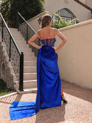 Robe de soirée plissée transparente sans bretelles 