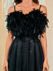 Robe de soirée dos nu en gaze à plumes 